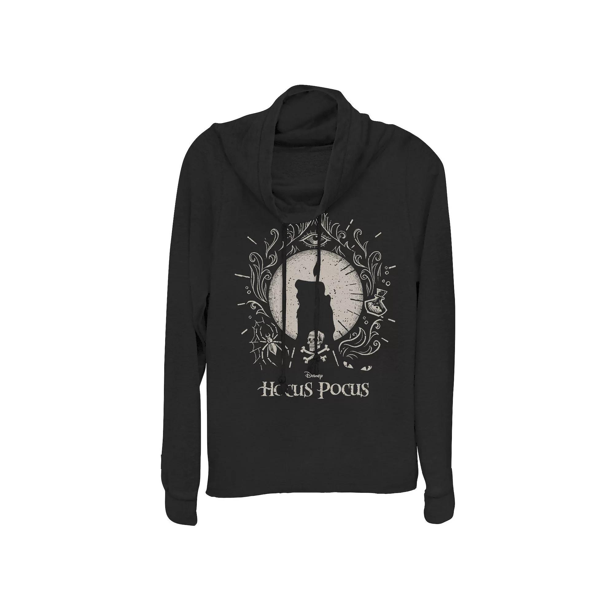 Disney's Hocus Pocus Juniors' Black Flame Cowlneck Graphic Lightweight Long Sleeve, Girl's,  Product Image