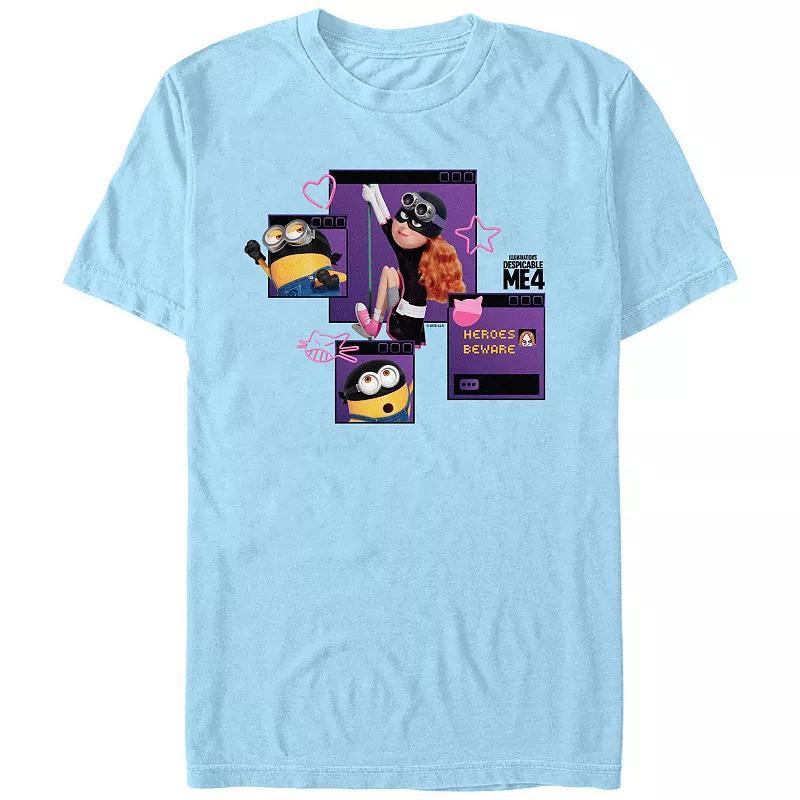 Men's Despicable Me 4 Heroes Beware Tabs Graphic Tee, Size: Small, Light Blue Product Image