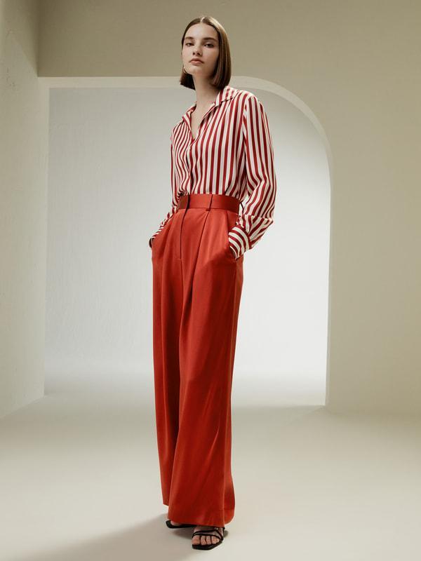 High-Waisted Wide Leg Dense Silk Pants Product Image