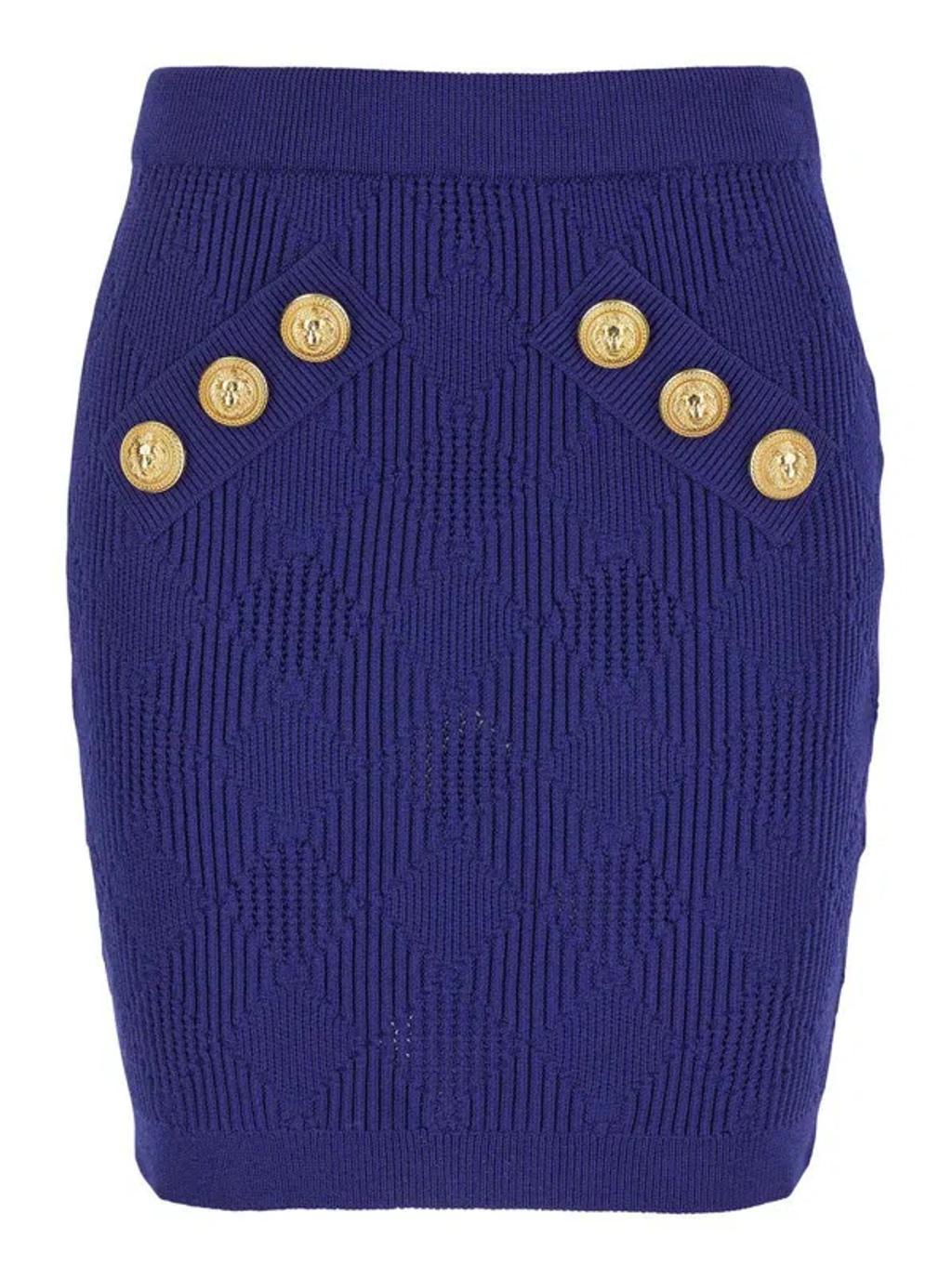 BALMAIN Blue Vichy Knit Miniskirt Product Image