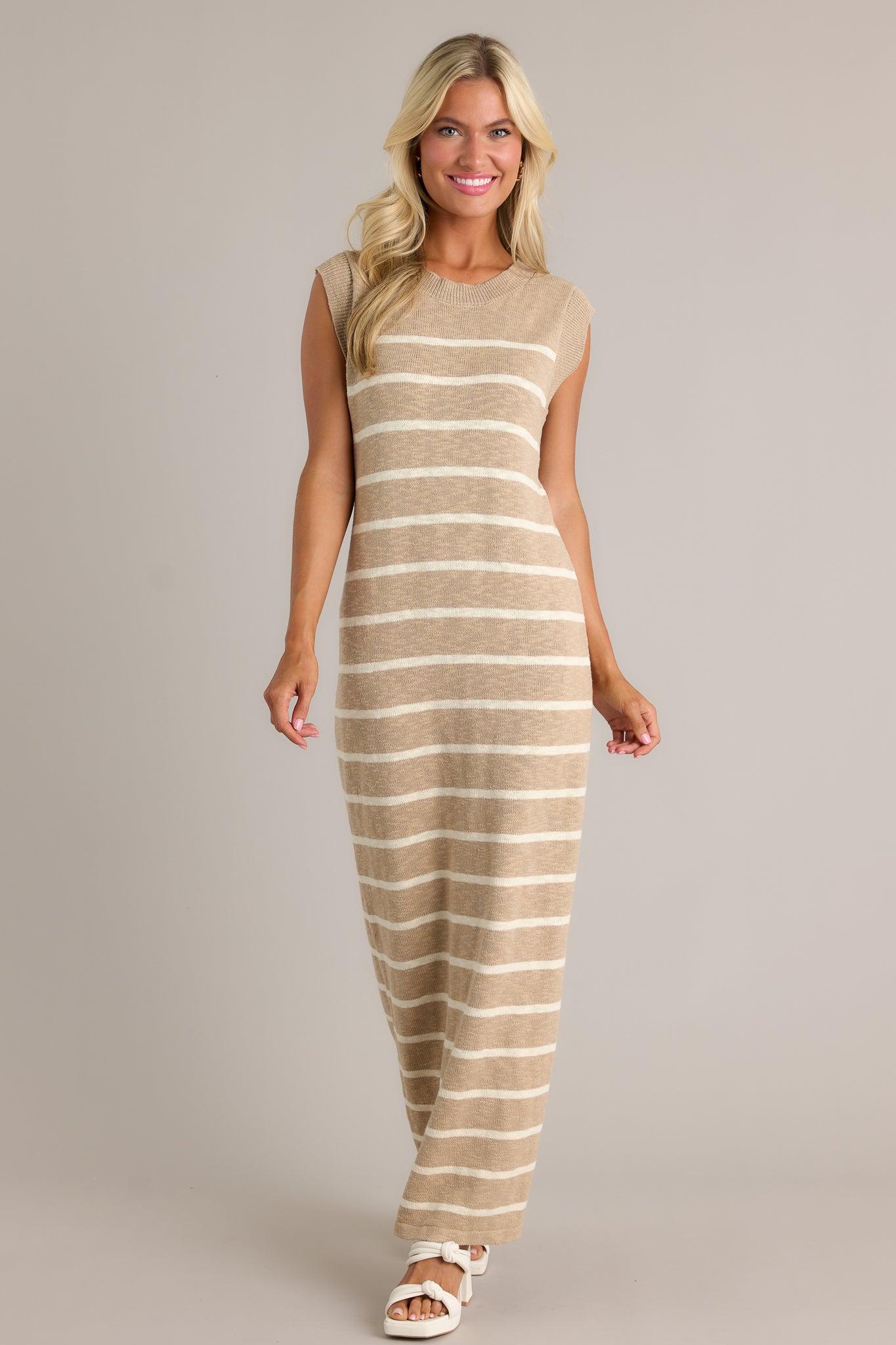 Neutral Grace Taupe Stripe Sleeveless Maxi Dress Product Image