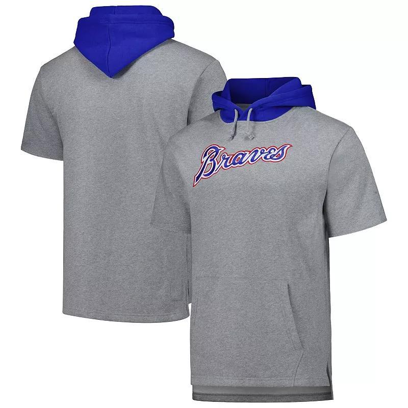 Mens Mitchell & Ness Heather Gray Atlanta Braves Postgame Short Sleeve Pullover Hoodie Product Image