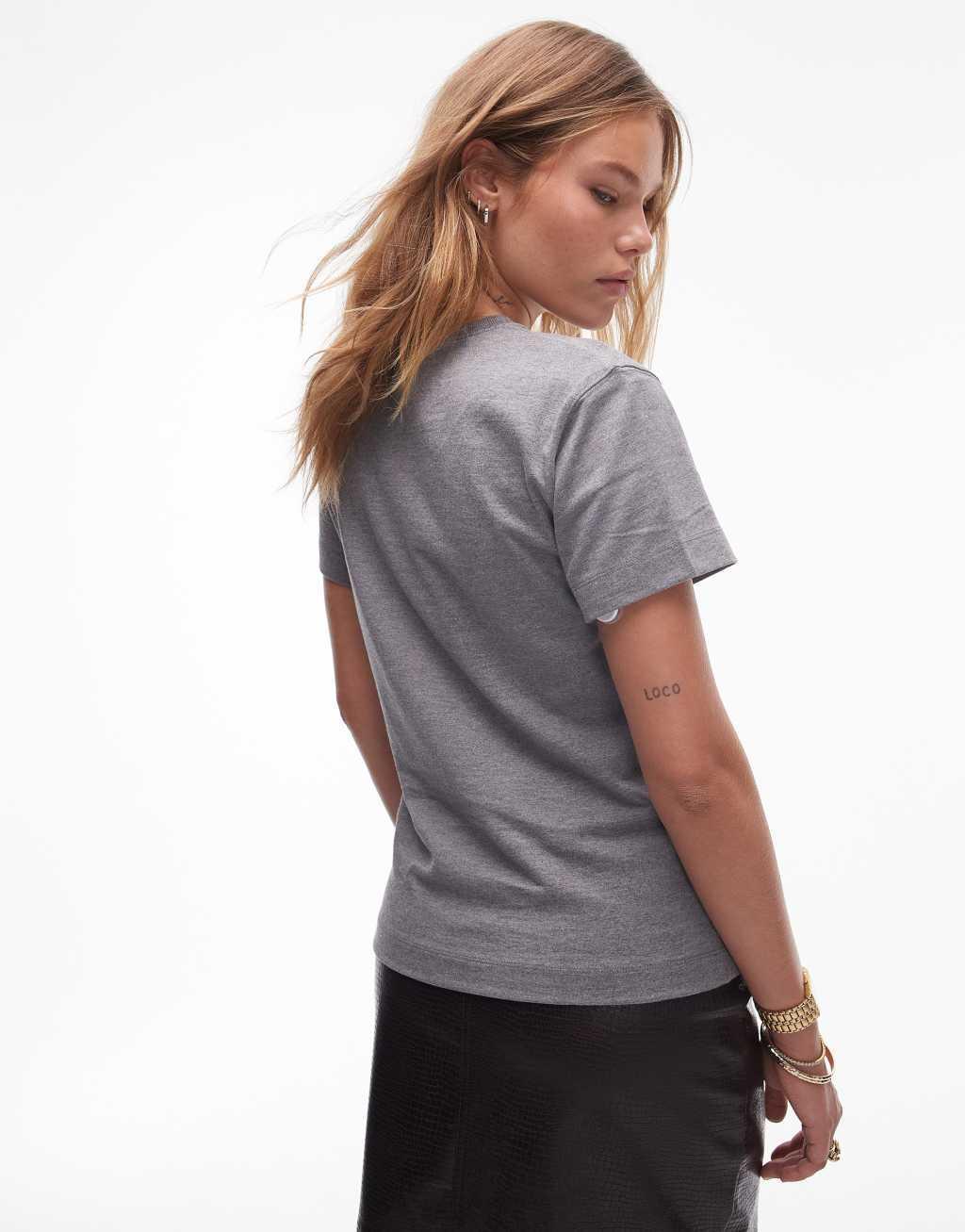 Topshop Milan boxy graphic tee in heather gray Product Image