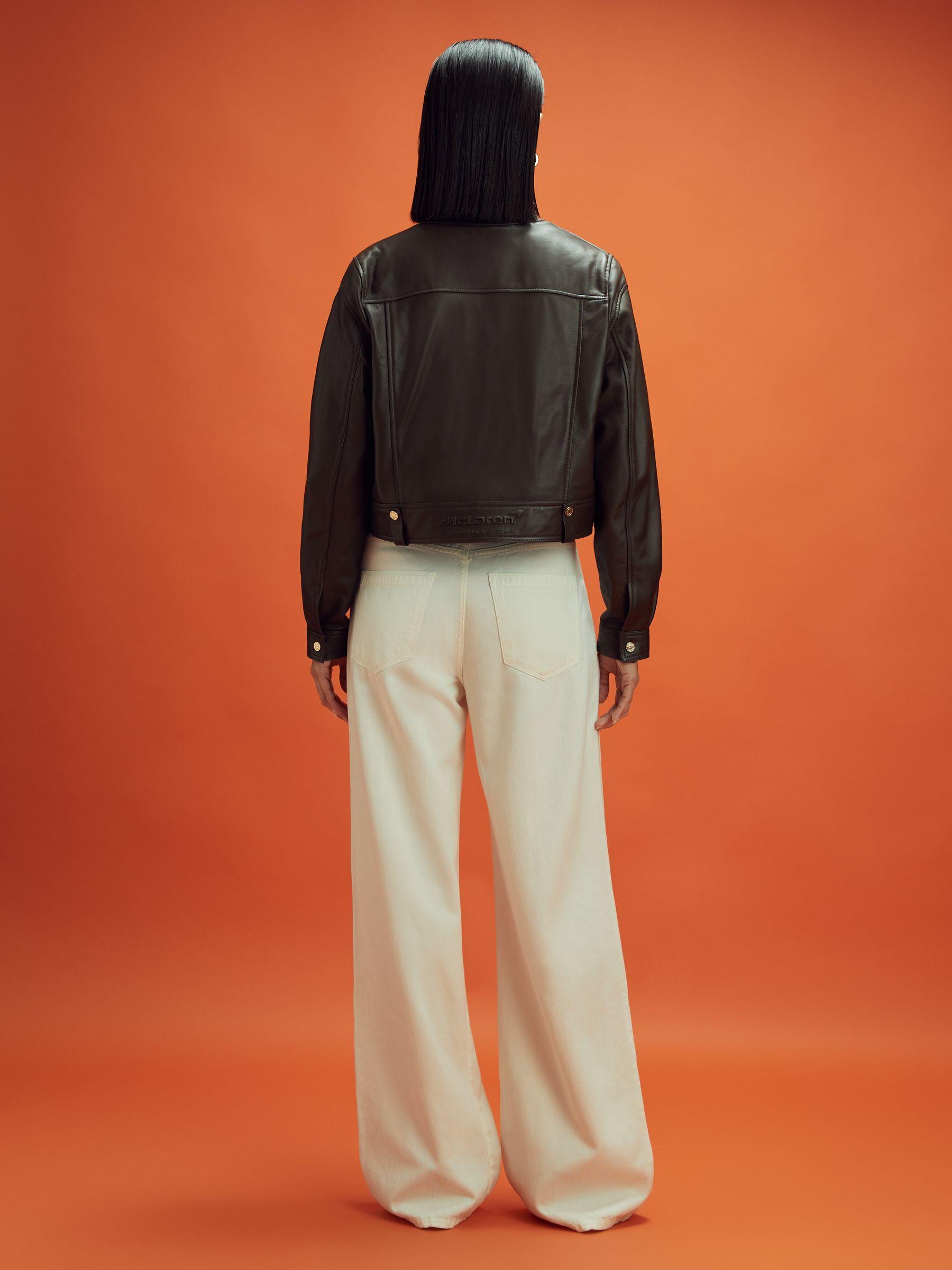 McLaren F1 Cropped Leather Bomber Jacket in Chocolate Product Image