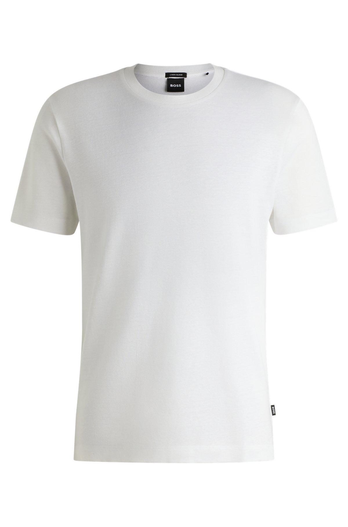BOSS - Regular-fit T-shirt in cotton and linen - White Product Image