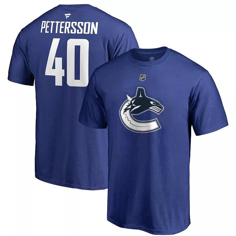 Men's Fanatics Branded Elias Pettersson Blue Vancouver Canucks Team Authentic Stack Name & Number T-Shirt,  Product Image