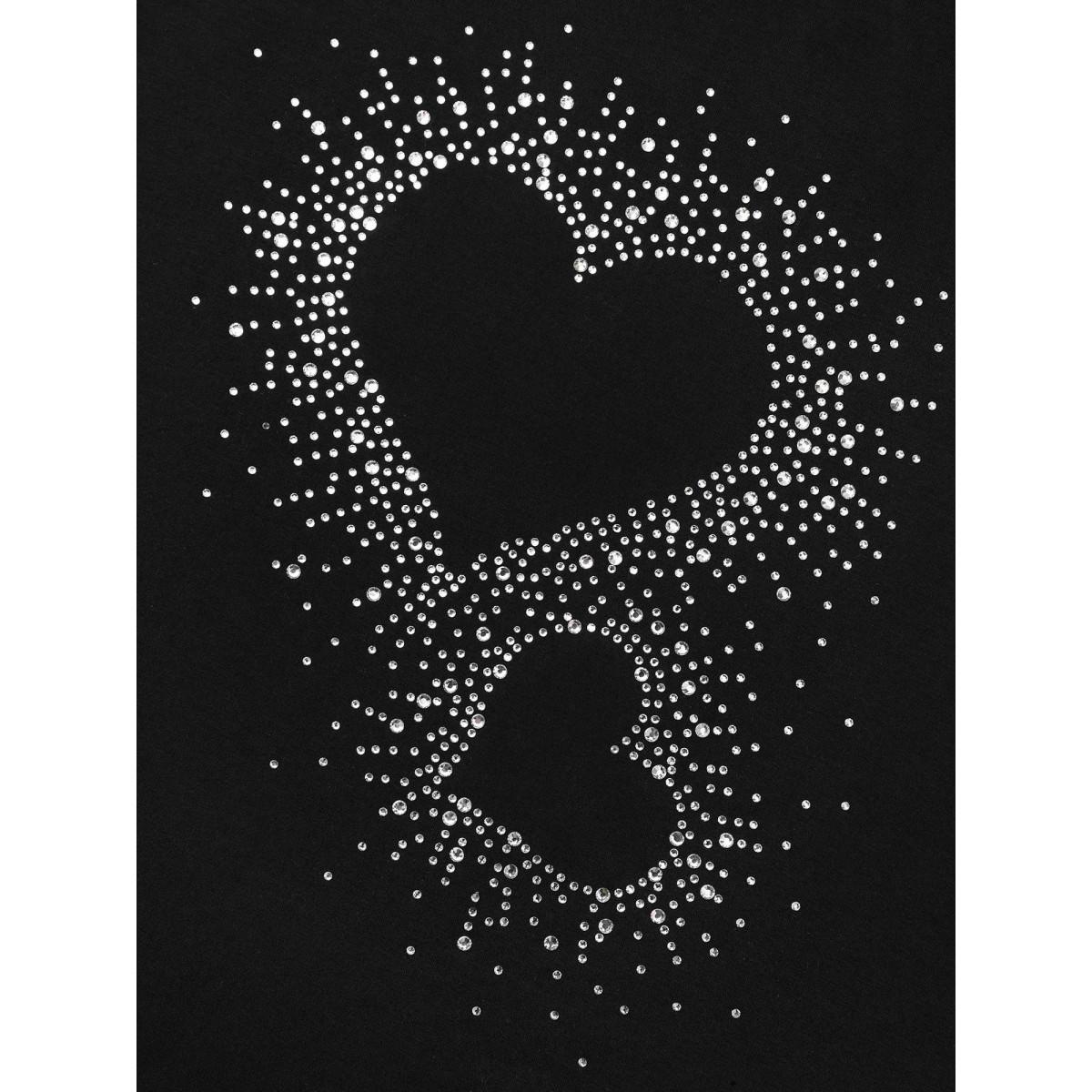 Plus Size Crew Neck Rhinestone Heart T-Shirt Black Women Casual Rhinestone detailing Round Neck Everyday T-shirts BloomChic 10/M Product Image