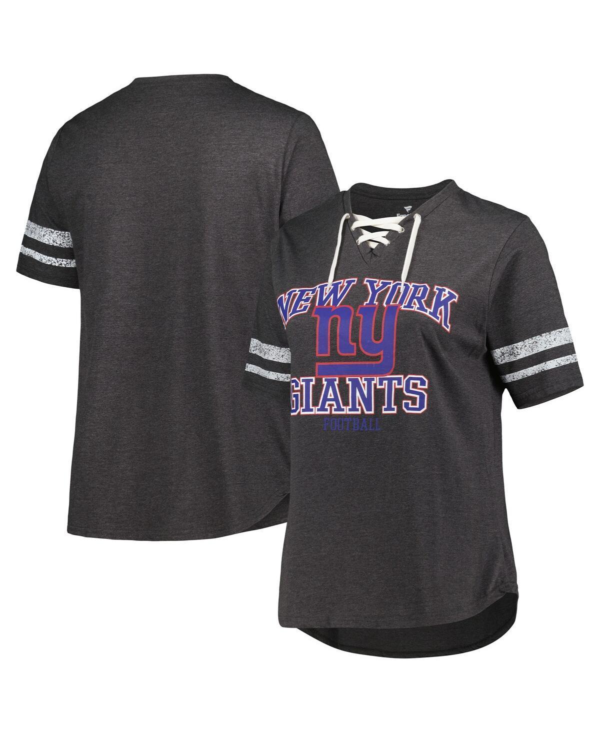 Womens Fanatics Branded Heather Charcoal New York Giants Plus Size Lace-Up V-Neck T-Shirt Product Image