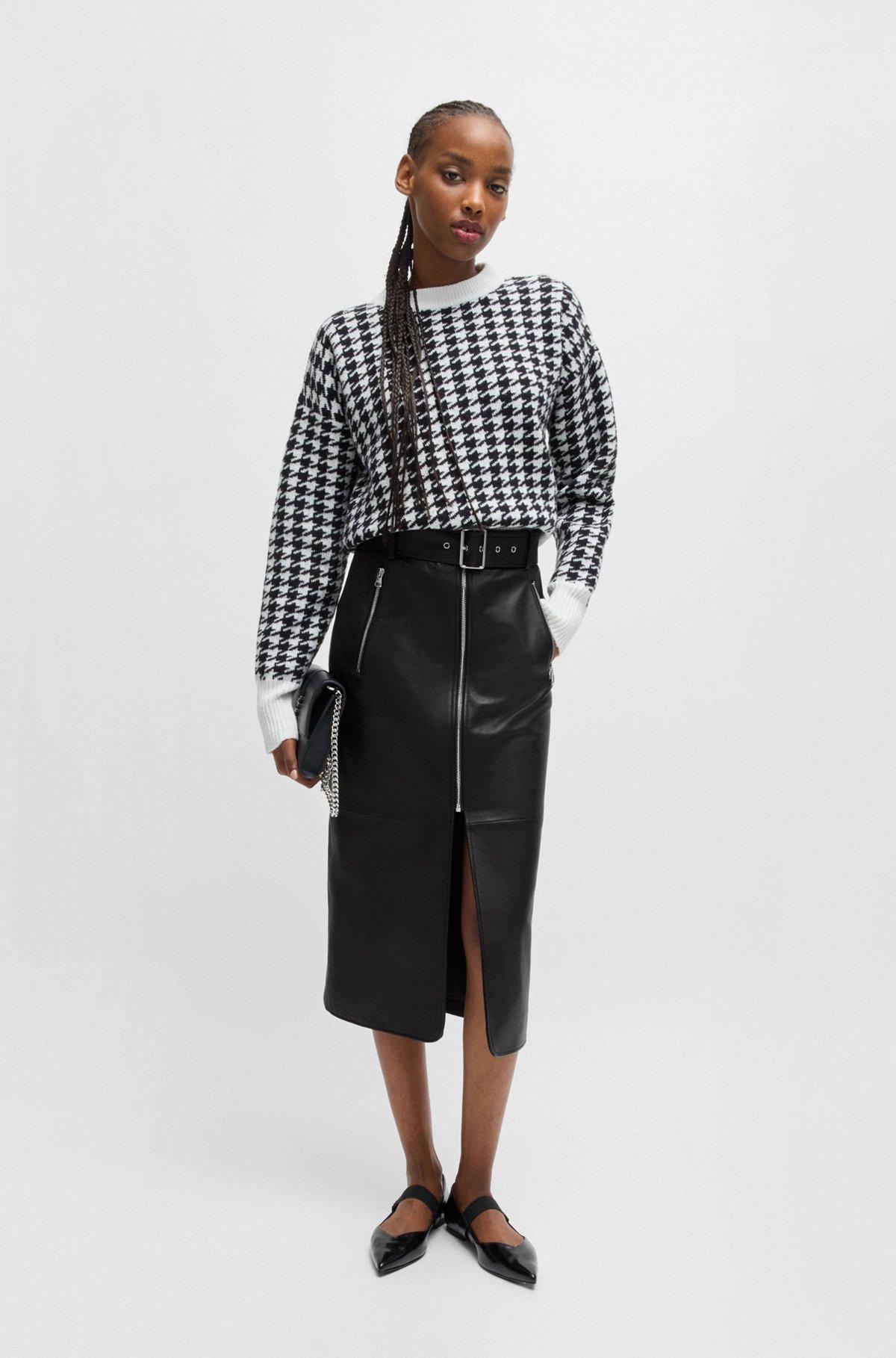 Leather midi skirt with zips and belt Product Image