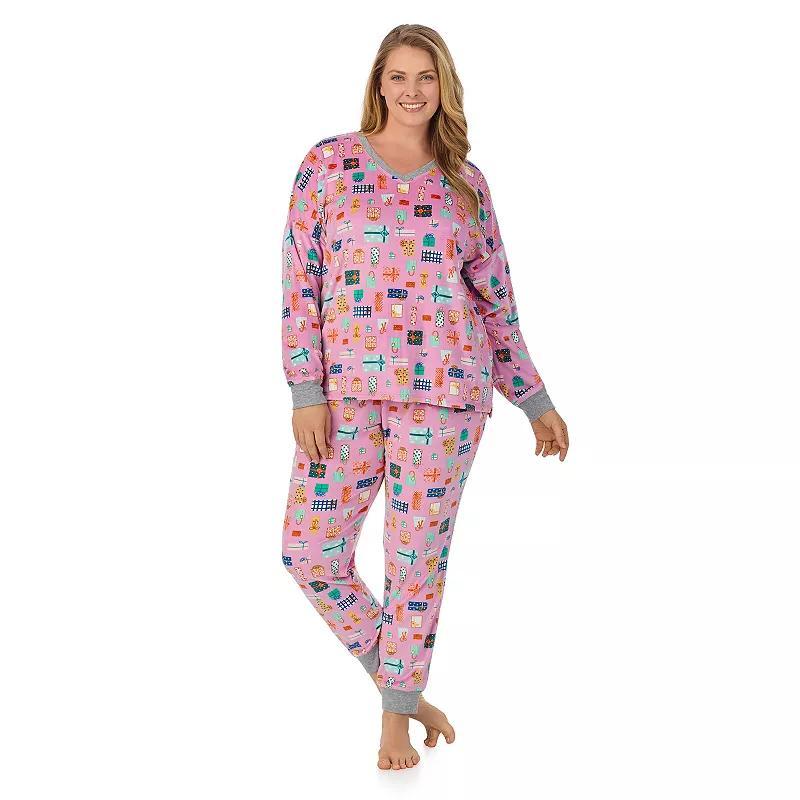 Plus Size Cuddl Duds Velour Fleece V-Neck Pajama Top & Pajama Bottoms Set, Womens Product Image