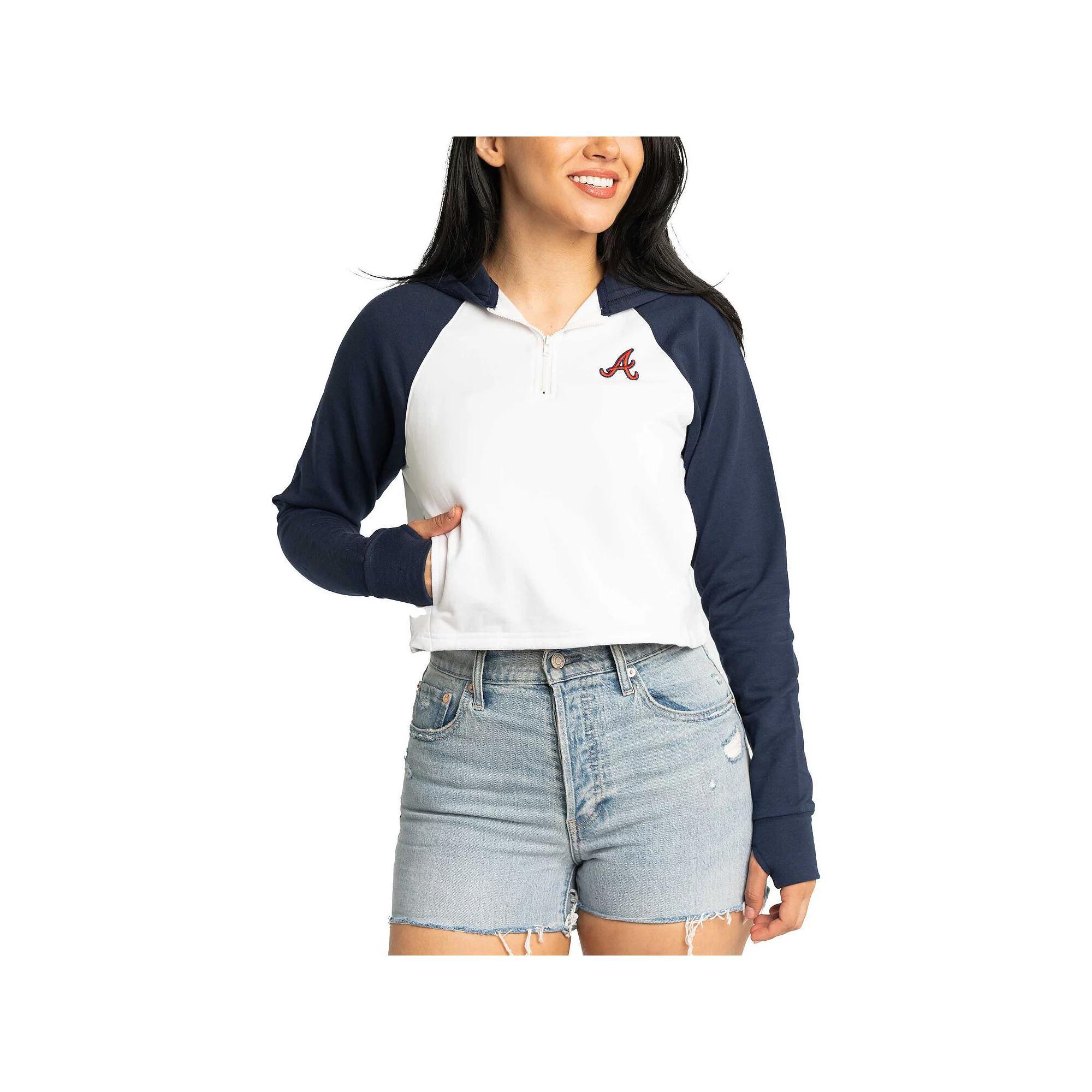 Women's Lusso White St. Louis Cardinals Jane Raglan Quarter-Zip Tri-Blend Cropped Pullover Hoodie, Size: XS Product Image