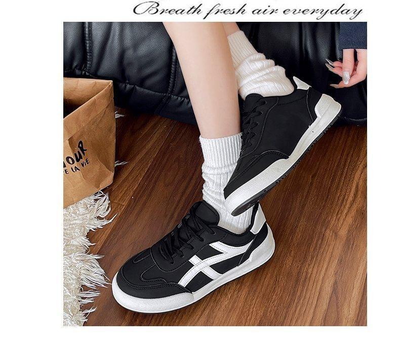 Two Tone Lace-Up Faux Leather Sneakers Product Image