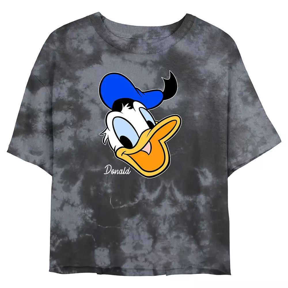 Juniors' Disney Donald Duck Smiling Face Portrait Wash Crop Tee, Girl's, Size: Small, Black Grey Product Image