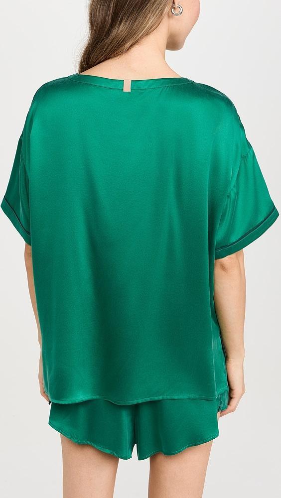 Lunya Washable Silk Long Sleeve Piped Tee Short Set | Shopbop Product Image