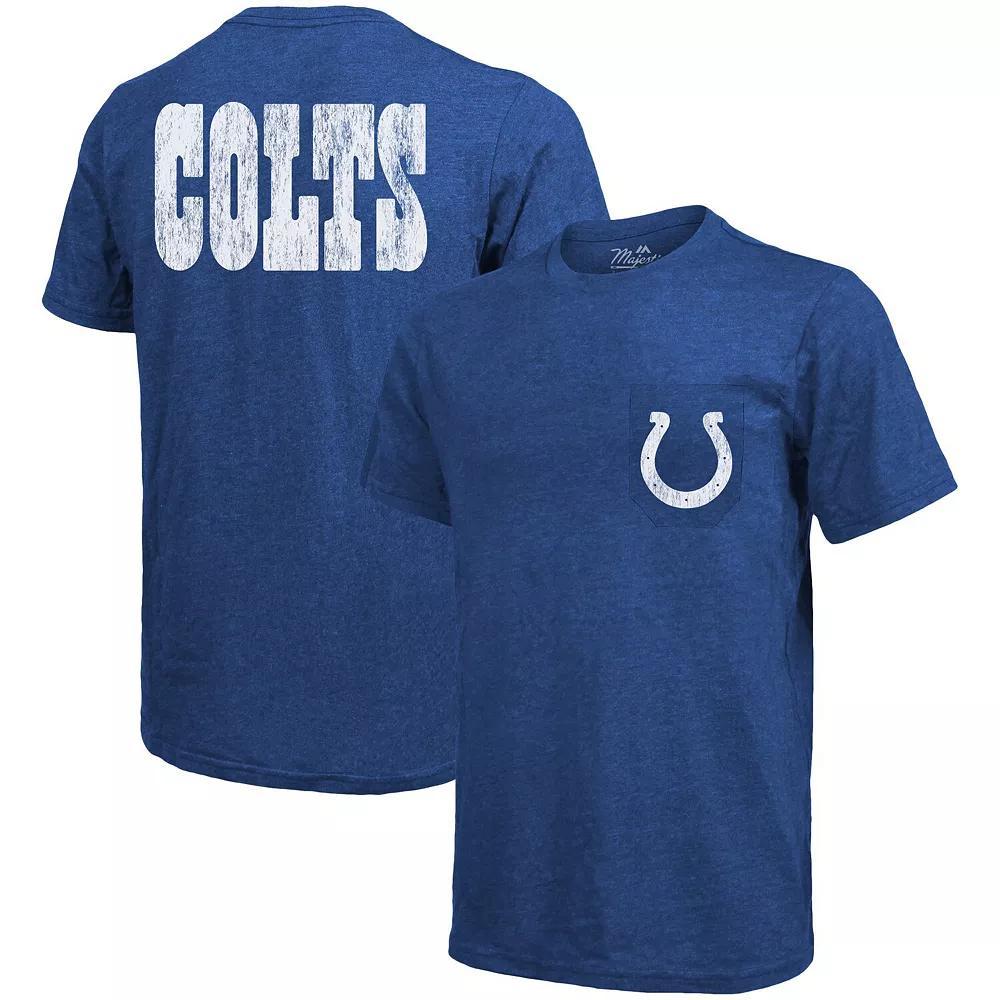 Indianapolis Colts Majestic Threads Tri-Blend Pocket T-Shirt - Heathered Royal, Mens Product Image