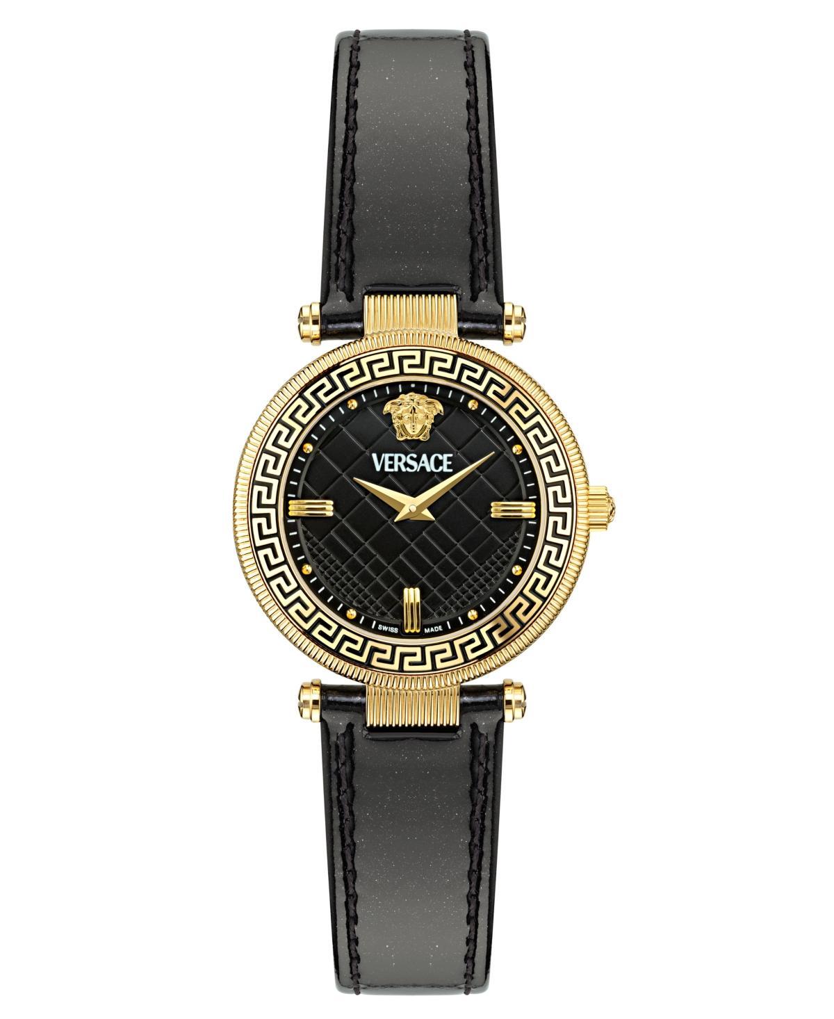 Versace Womens Reve Analog Black Leather Strap Watch Product Image