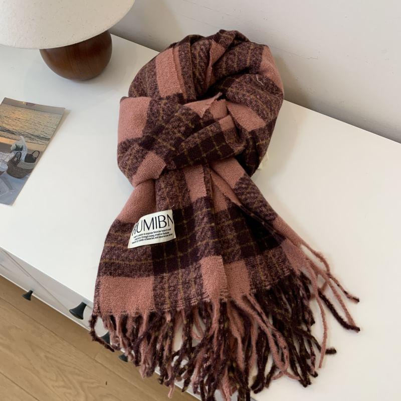 Plaid Applique Fringed Scarf Product Image