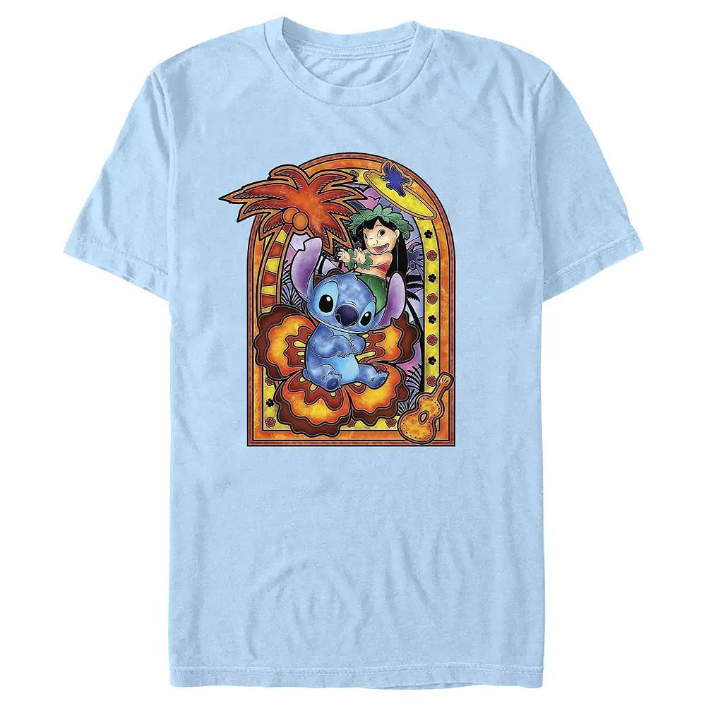 Disney's Lilo & Stitch Hawaiian Stained Glass Men's Graphic Tee, Size: Medium, Light Blue Product Image