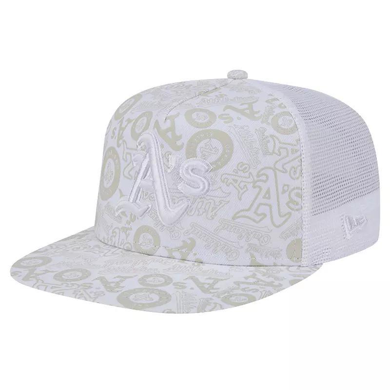 Men's New Era White Oakland Athletics Logo Dunes A-Frame Trucker 9FIFTY Snapback Hat Product Image
