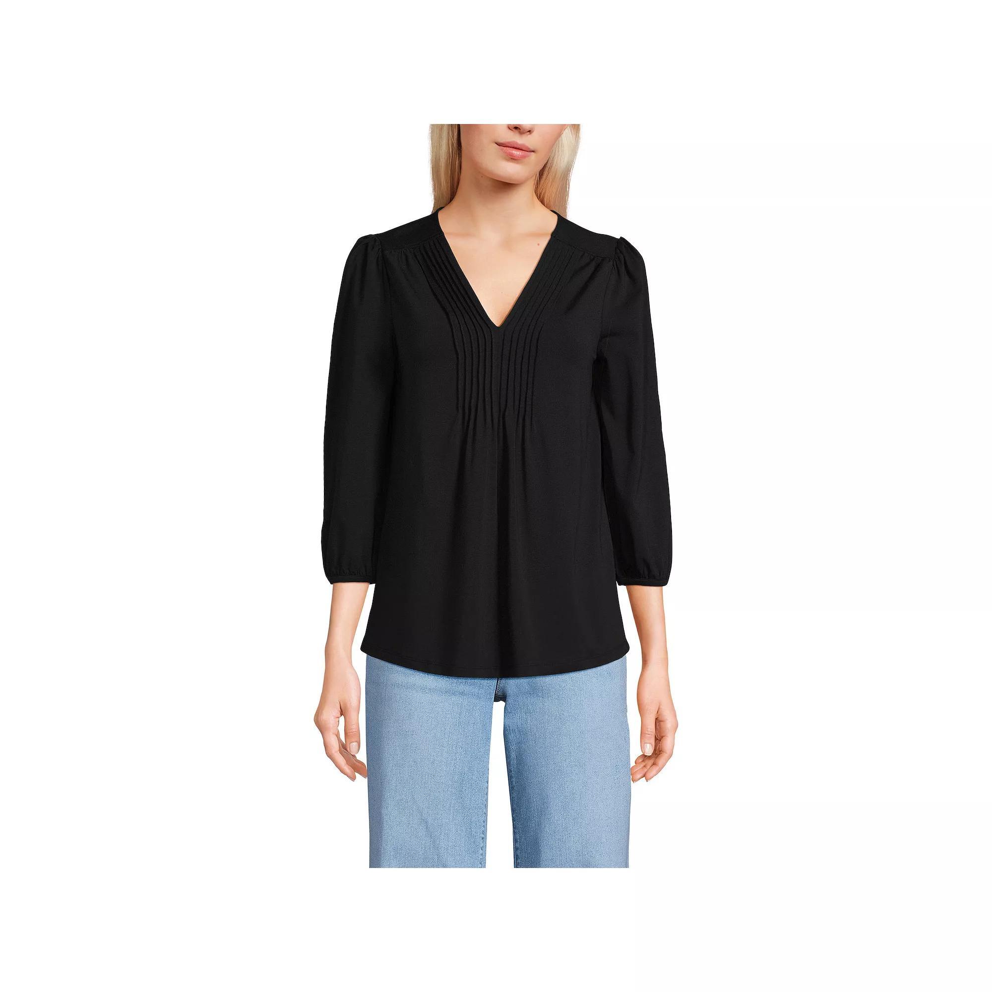 Women's Lands End Lightweight Jersey Pintuck Top, Size: Medium, Black Product Image