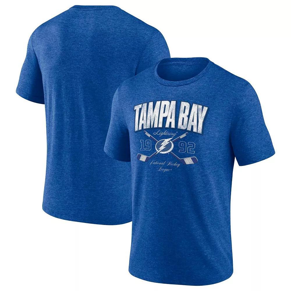 Men's Fanatics Heather Blue Tampa Bay Lightning Cross Sticks Tri-Blend T-Shirt,  Product Image