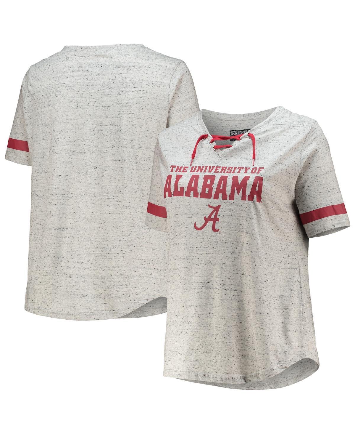 Womens Heathered Gray Alabama Crimson Tide Plus Size Lace-Up V-Neck T-Shirt Product Image