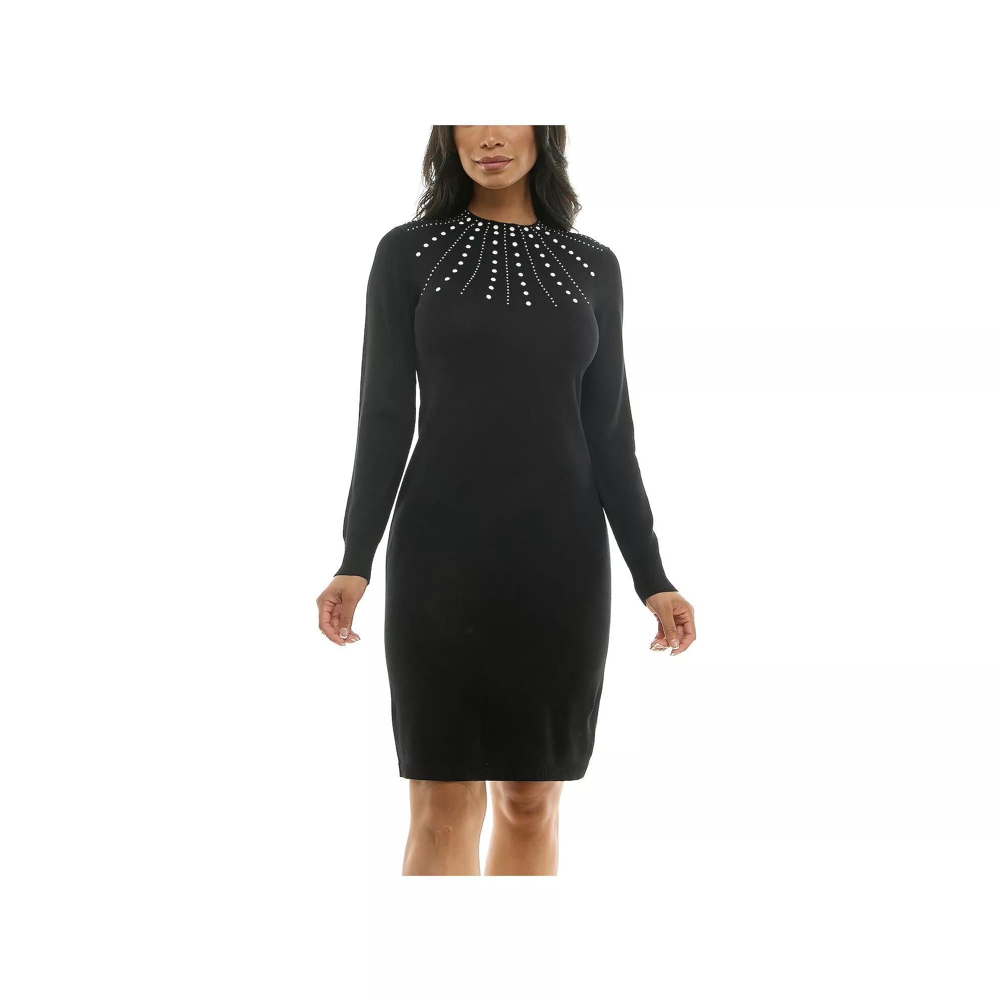 Women's Nina Leonard Pearl Accent Dress, Size: Small, Deep Red Product Image