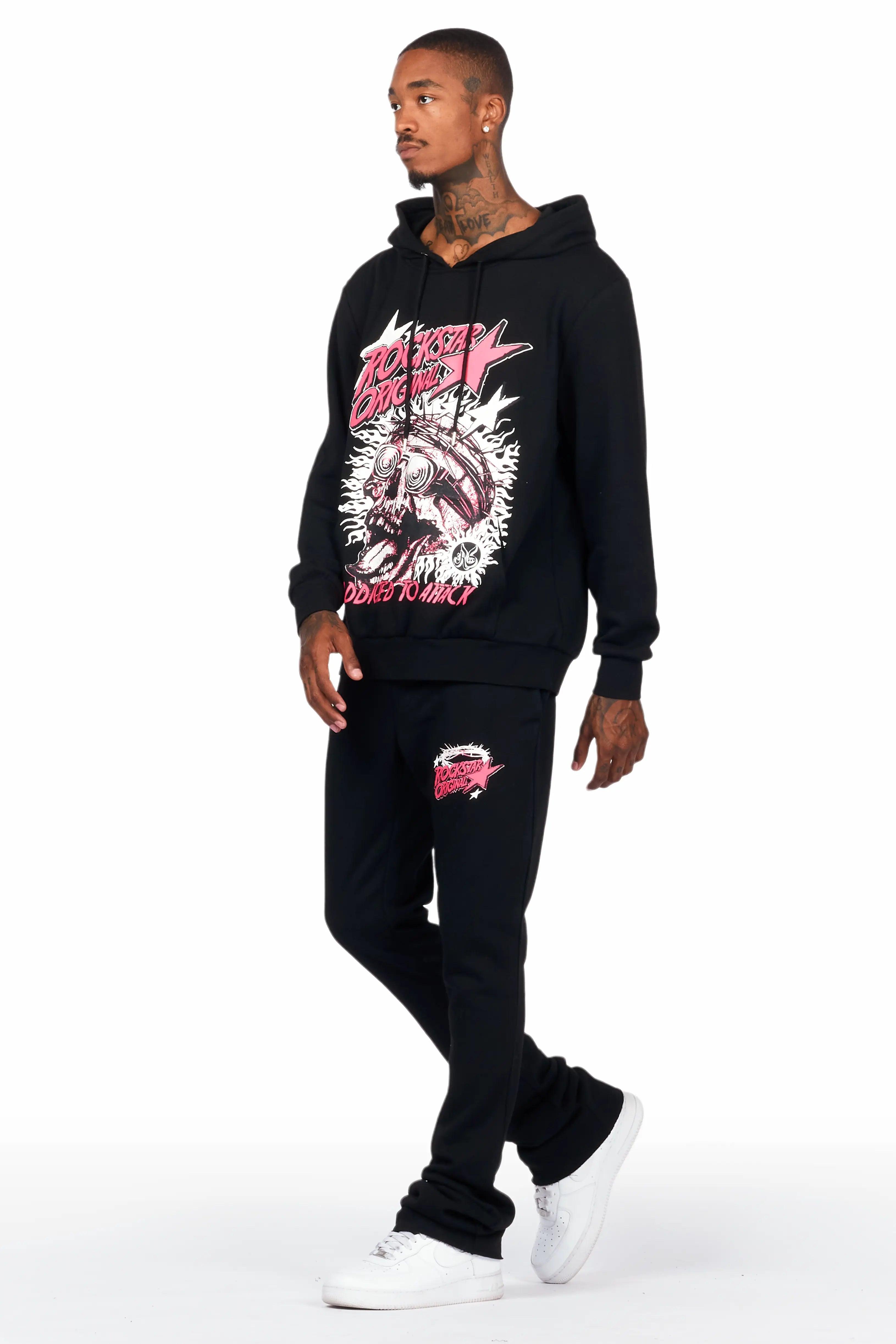 Austell Black Hoodie/Stacked Flare Pant Track Set Male Product Image