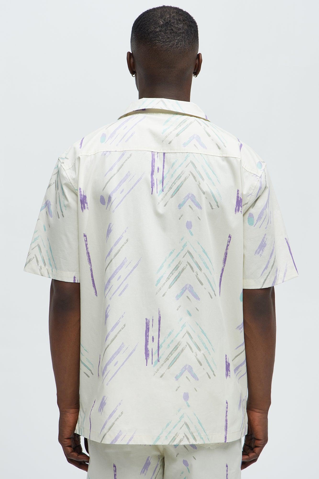 Strokes Poplin Cuban Collar Button Up Shirt - Cream Product Image