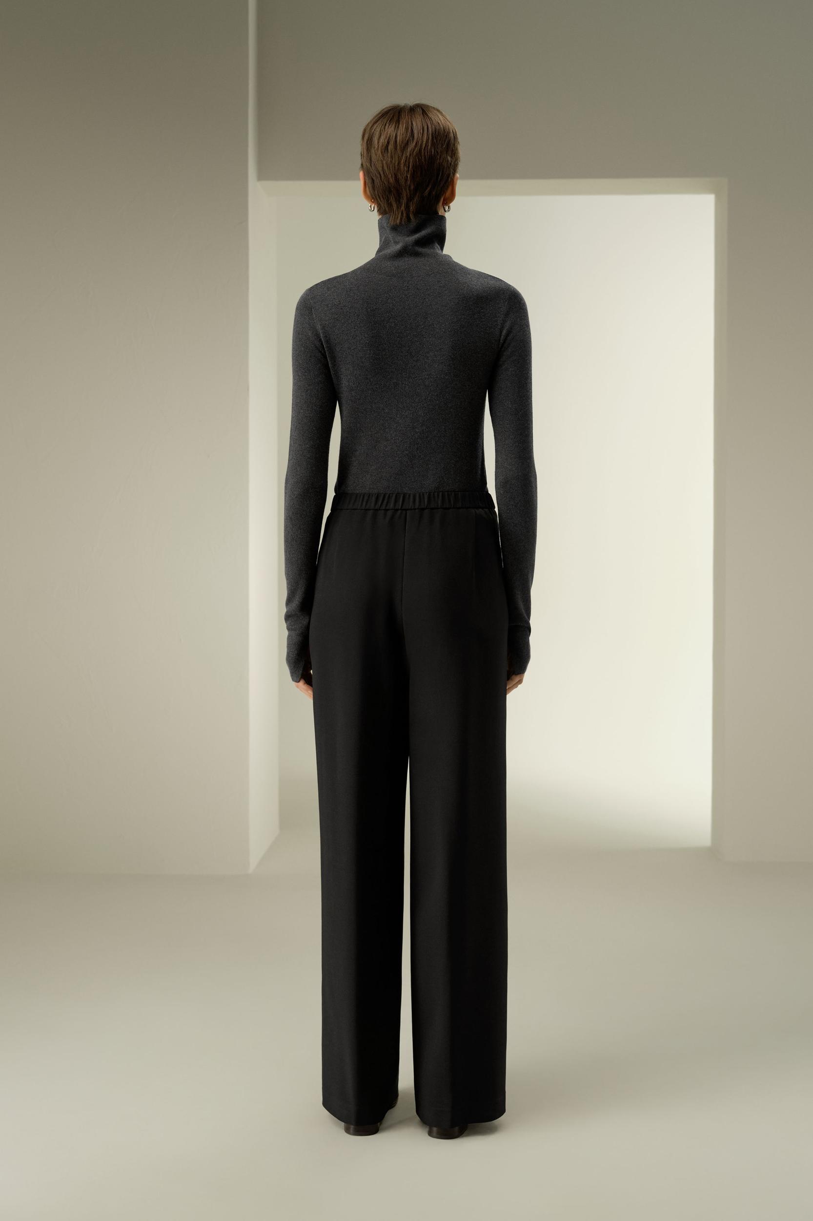 LILYSILK Women's Silk-Wool Pleated Wide-Leg Trousers, Black, Size 4, Breathable & Wrinkle-Resistant Product Image