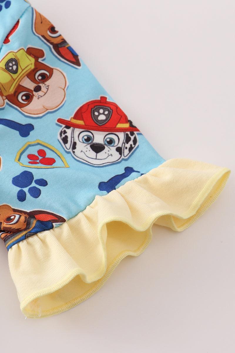 Blue character print ruffle pajamas set Product Image