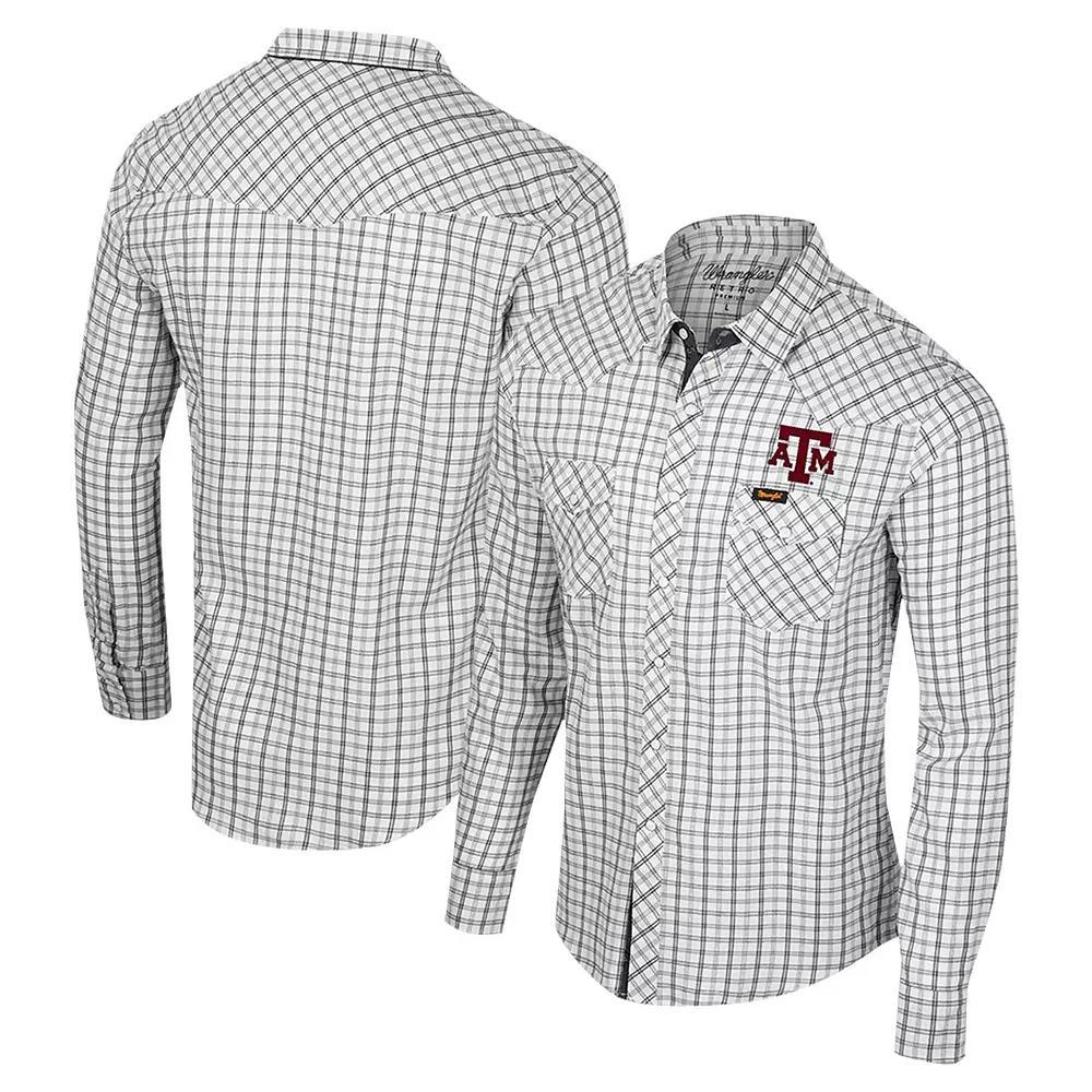 Men's Colosseum x Wrangler White Texas A&M Aggies Plaid Window Pane Long Sleeve Full-Snap Shirt, Size: XXL Product Image