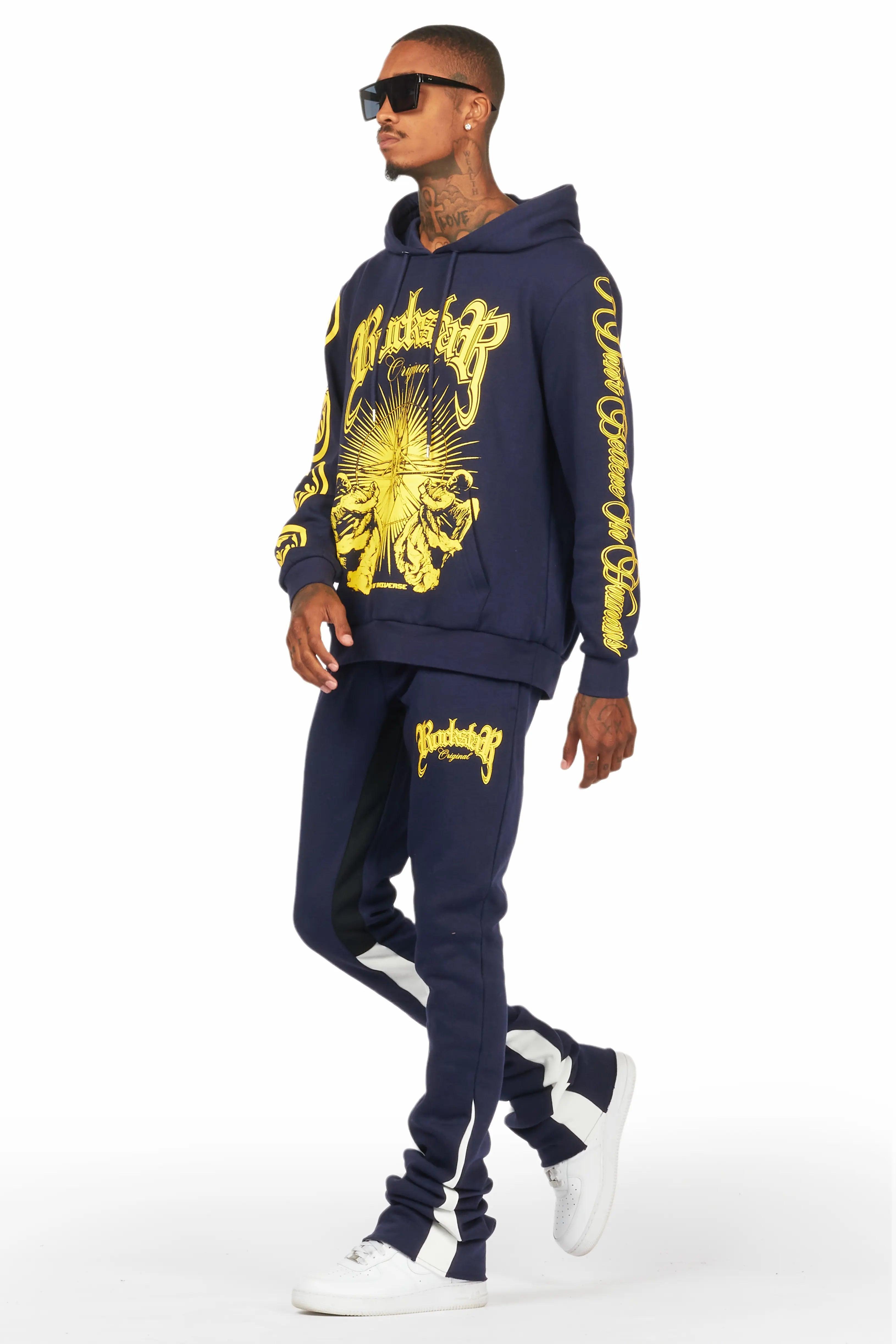 Yarden Navy Hoodie/Super Stacked Flare Pant Track Set Male Product Image