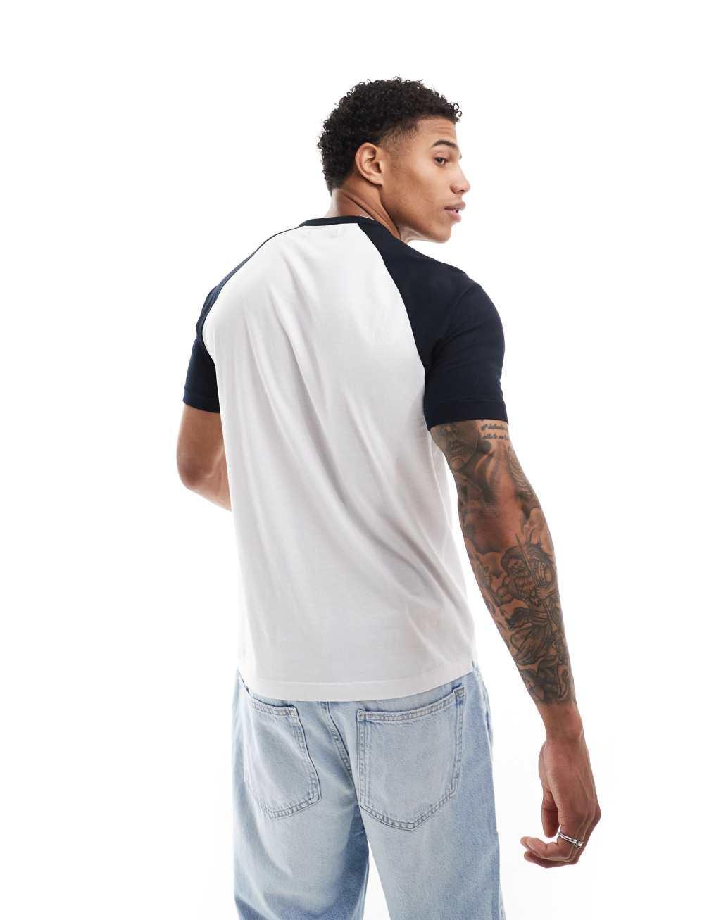 French Connection raglan t-shirt in white & navy Product Image