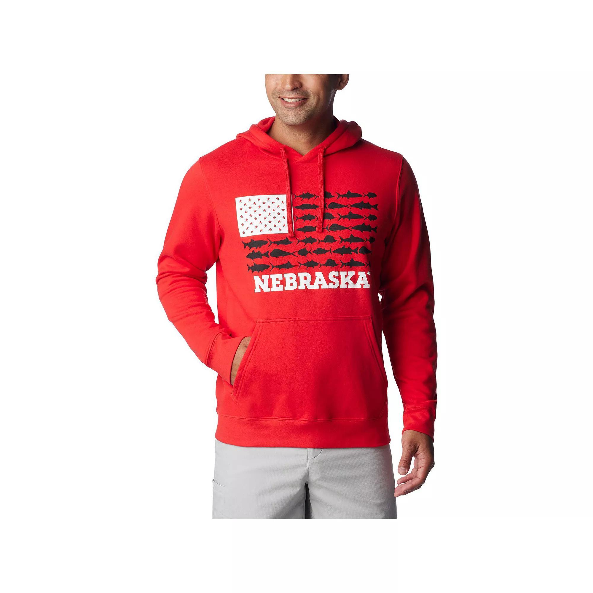 Men's Columbia Scarlet Nebraska Huskers PFG Fish Flag II Pullover Hoodie, Size: Large, Red Product Image