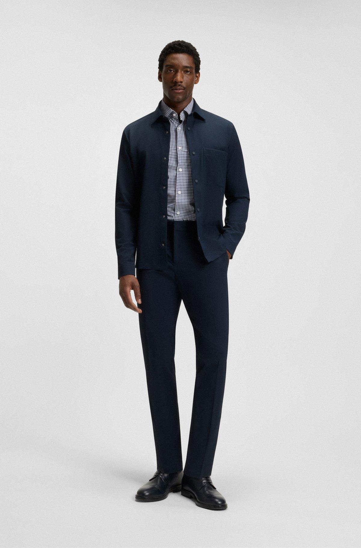 BOSS - Slim-fit shirt in checked performance-stretch poplin - Dark Blue Product Image