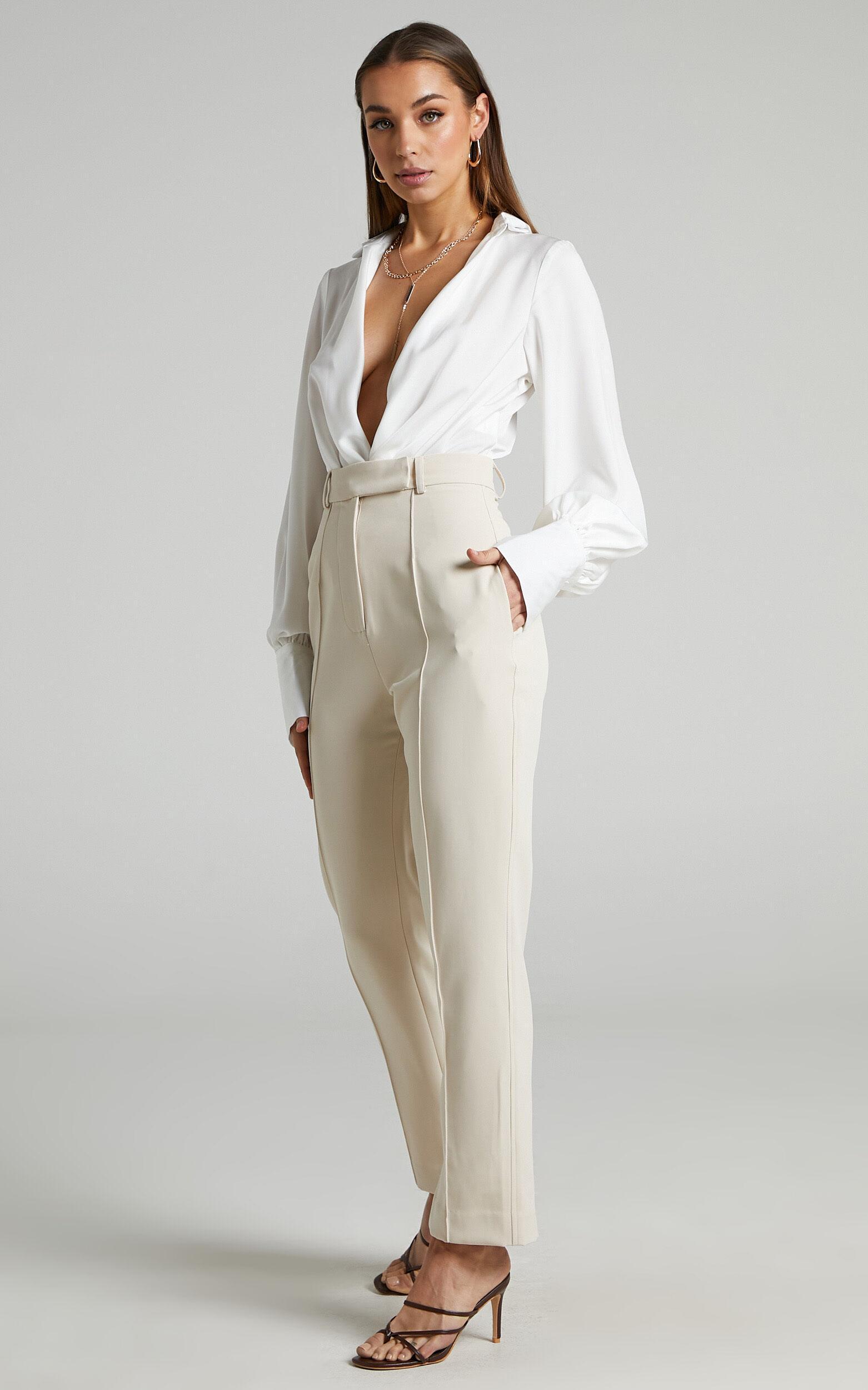 Rogers Pants - High Waisted Pants in Beige Product Image