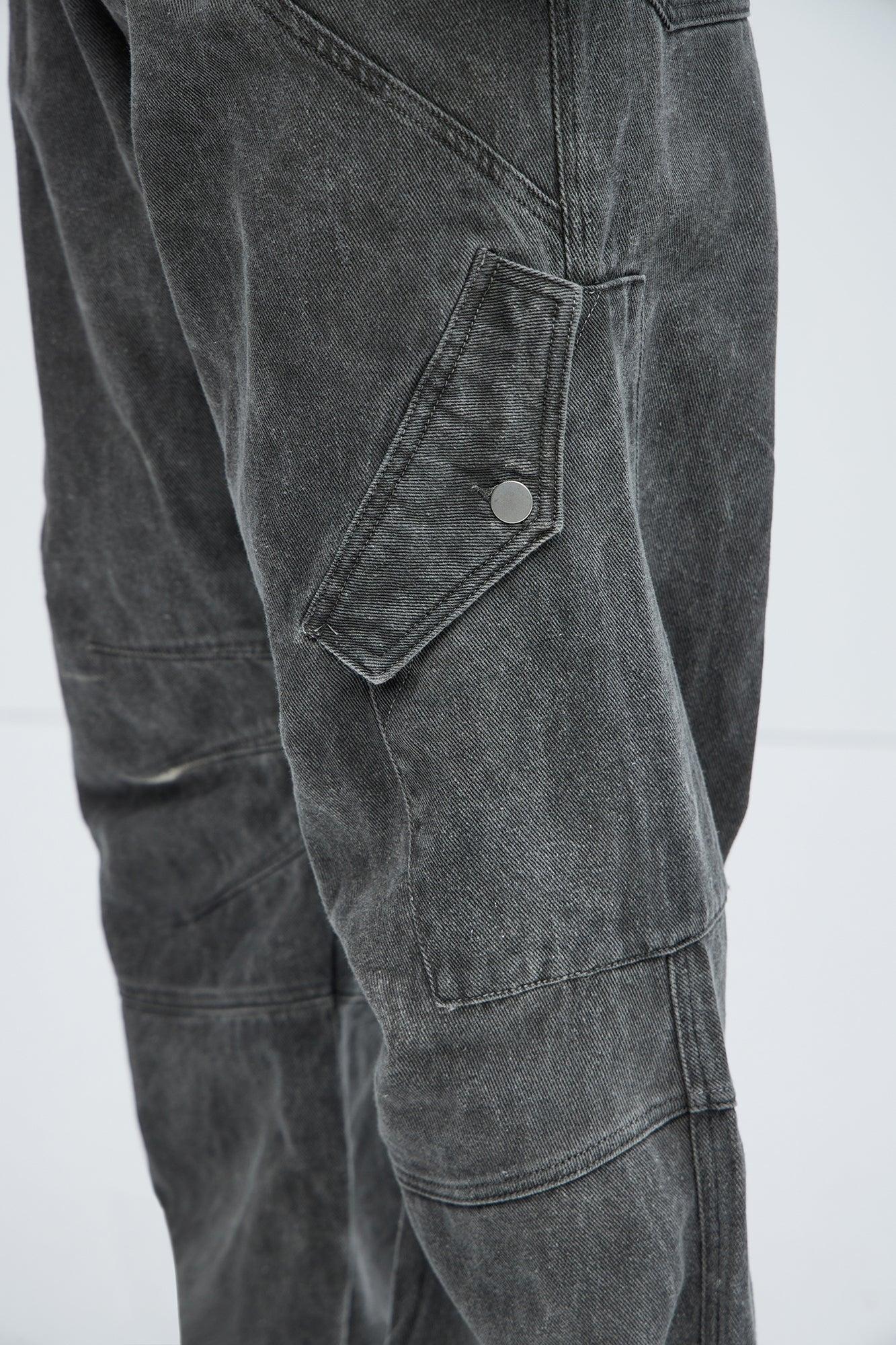 Overdyed Utility Baggy Cargo Pants - Grey Product Image