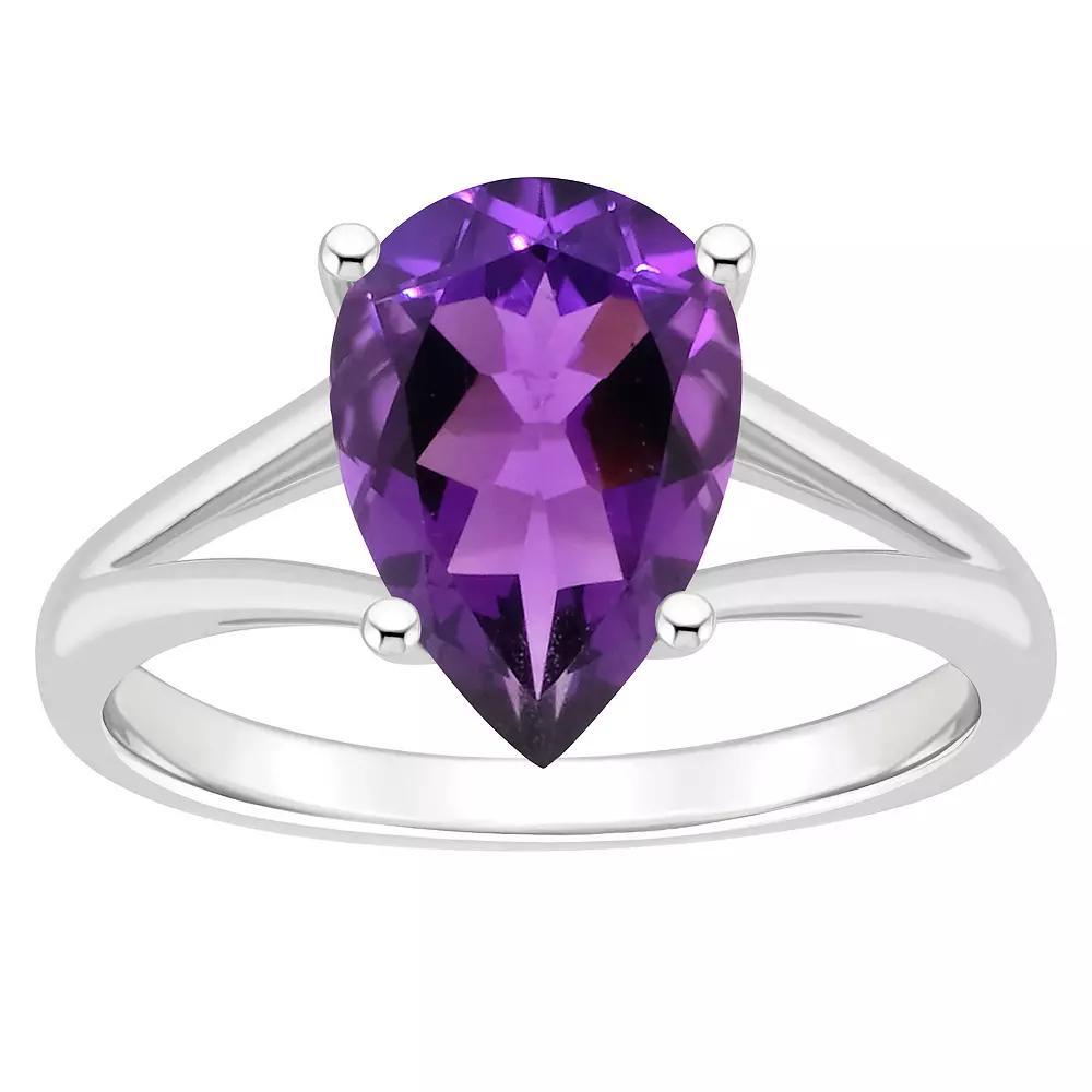 Alyson Layne Sterling Silver 12 mm x 8 mm Pear Shape Gemstone Split Shank Solitaire Ring, Women's, Size: 9, Purple Product Image