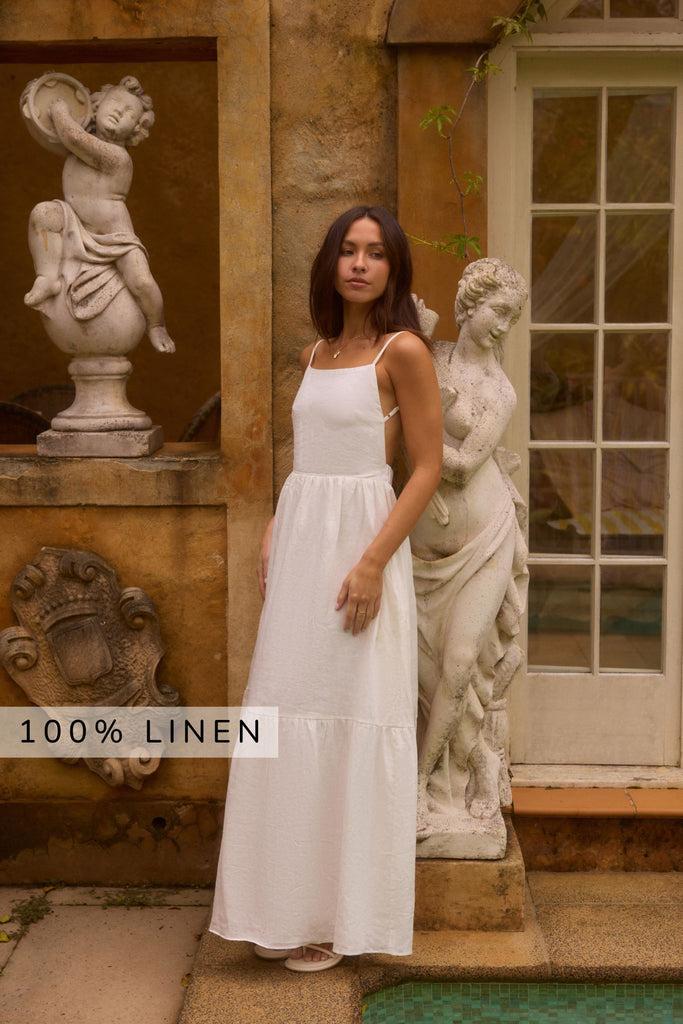 Lacey 100% Linen Maxi Dress White Product Image