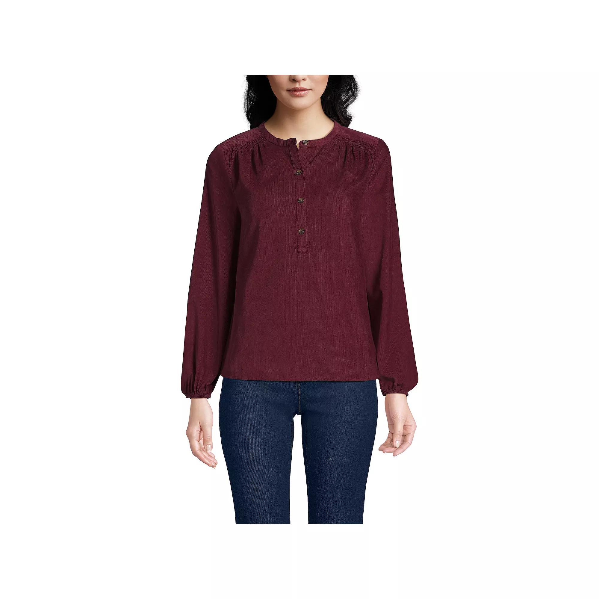 Women's Lands' End Pinwale Cord Smocked Popover Shirt, Size: Medium, Rich Red Product Image