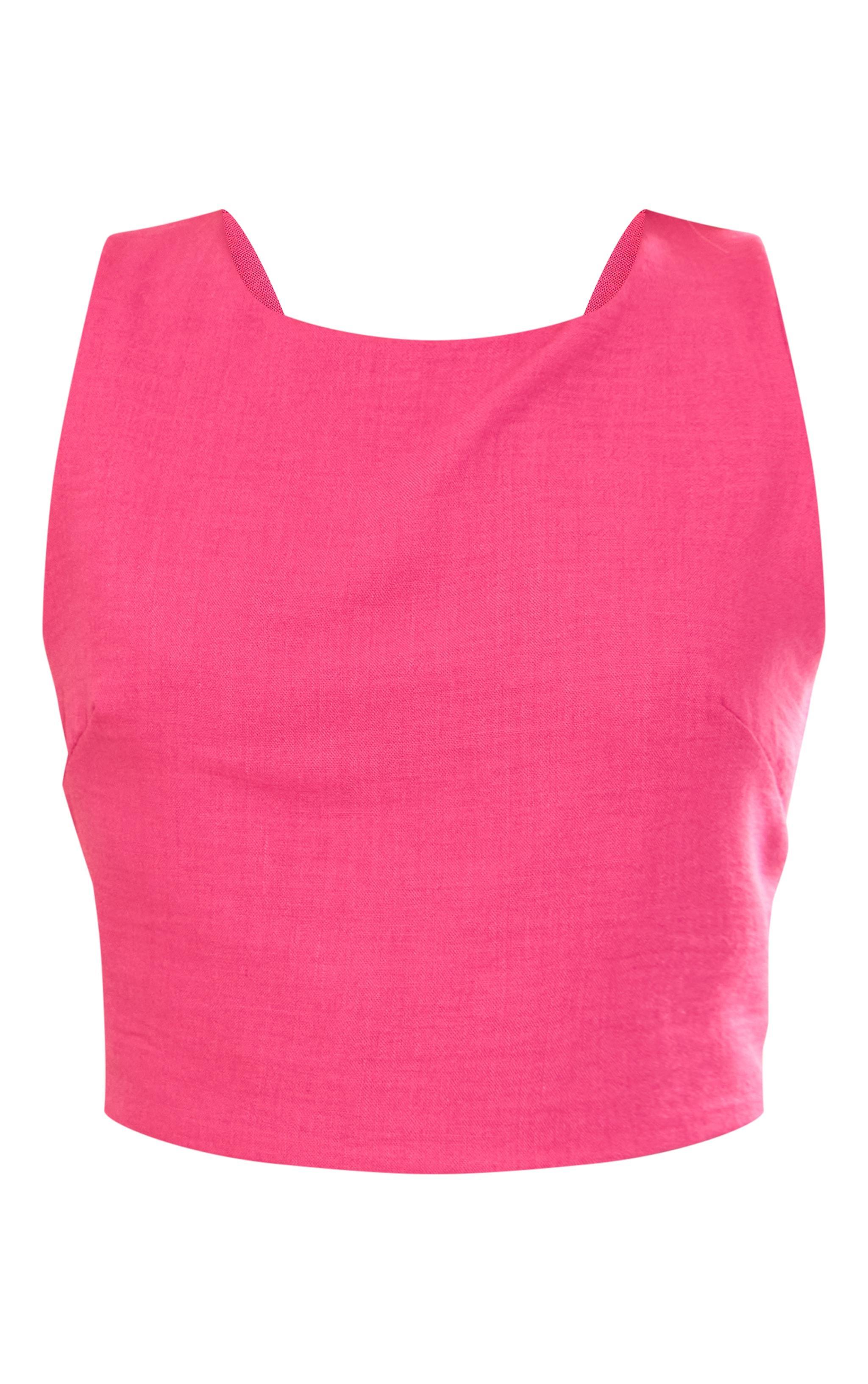 Light Pink Linen Look Tie Back Crop Top Product Image