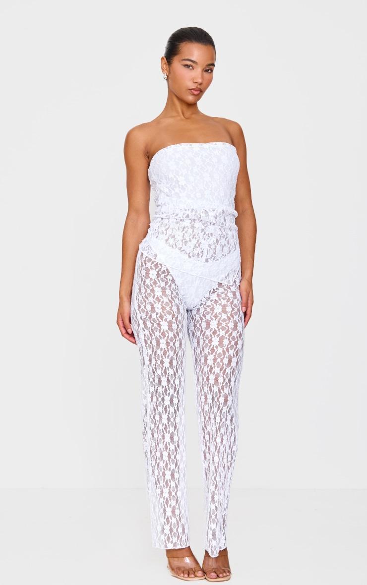 Cream Textured Lace Asymmetrical Detail Bandeau Jumpsuit Product Image