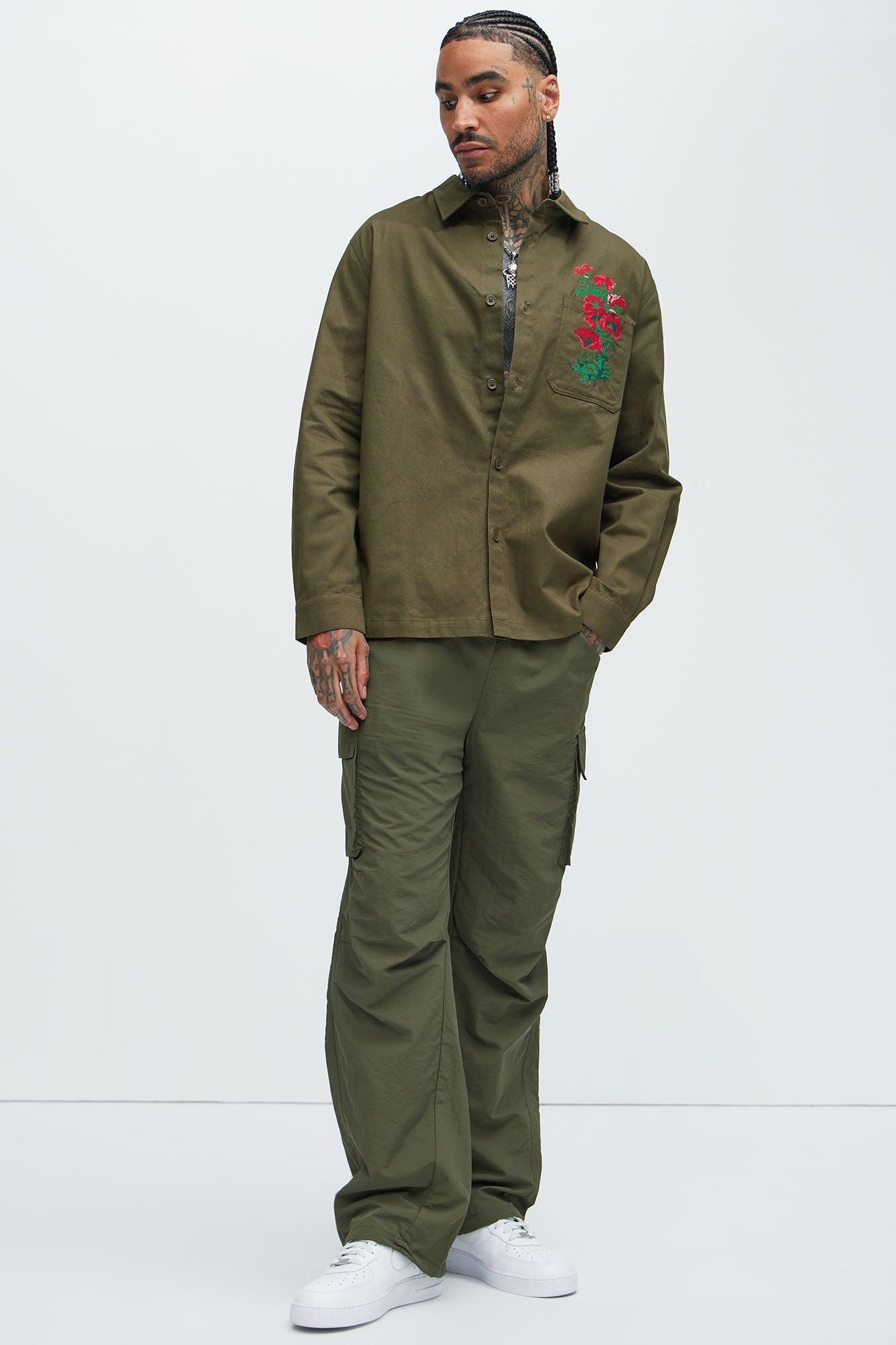 I Got You Embroidery Button Up Shirt - Olive Product Image