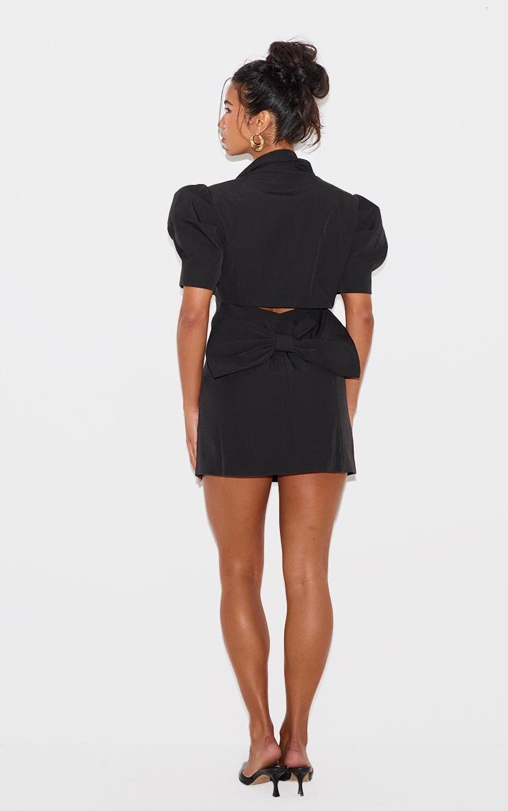Black Short Sleeve Bow Back Blazer Dress Product Image