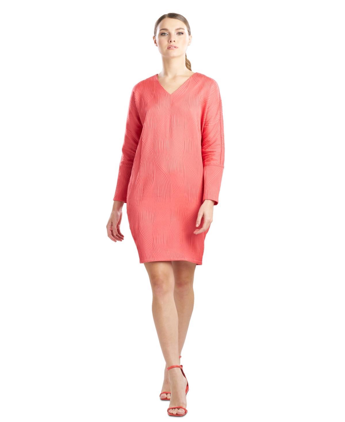 Natori Womens Long-Sleeve V-Neck Jacquard Dress Product Image