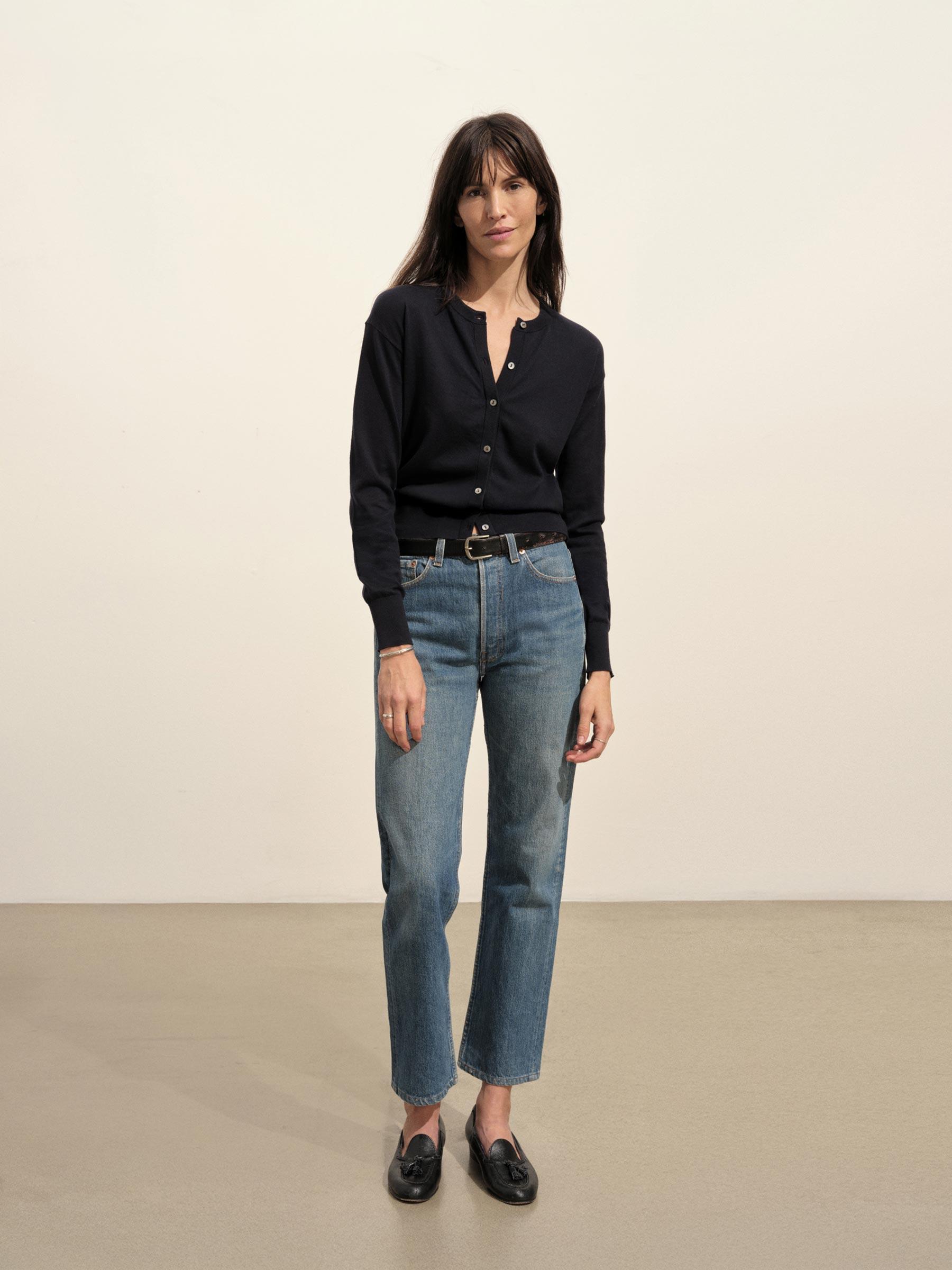 Dark Navy Featherweight Silk Cashmere Cardigan Product Image