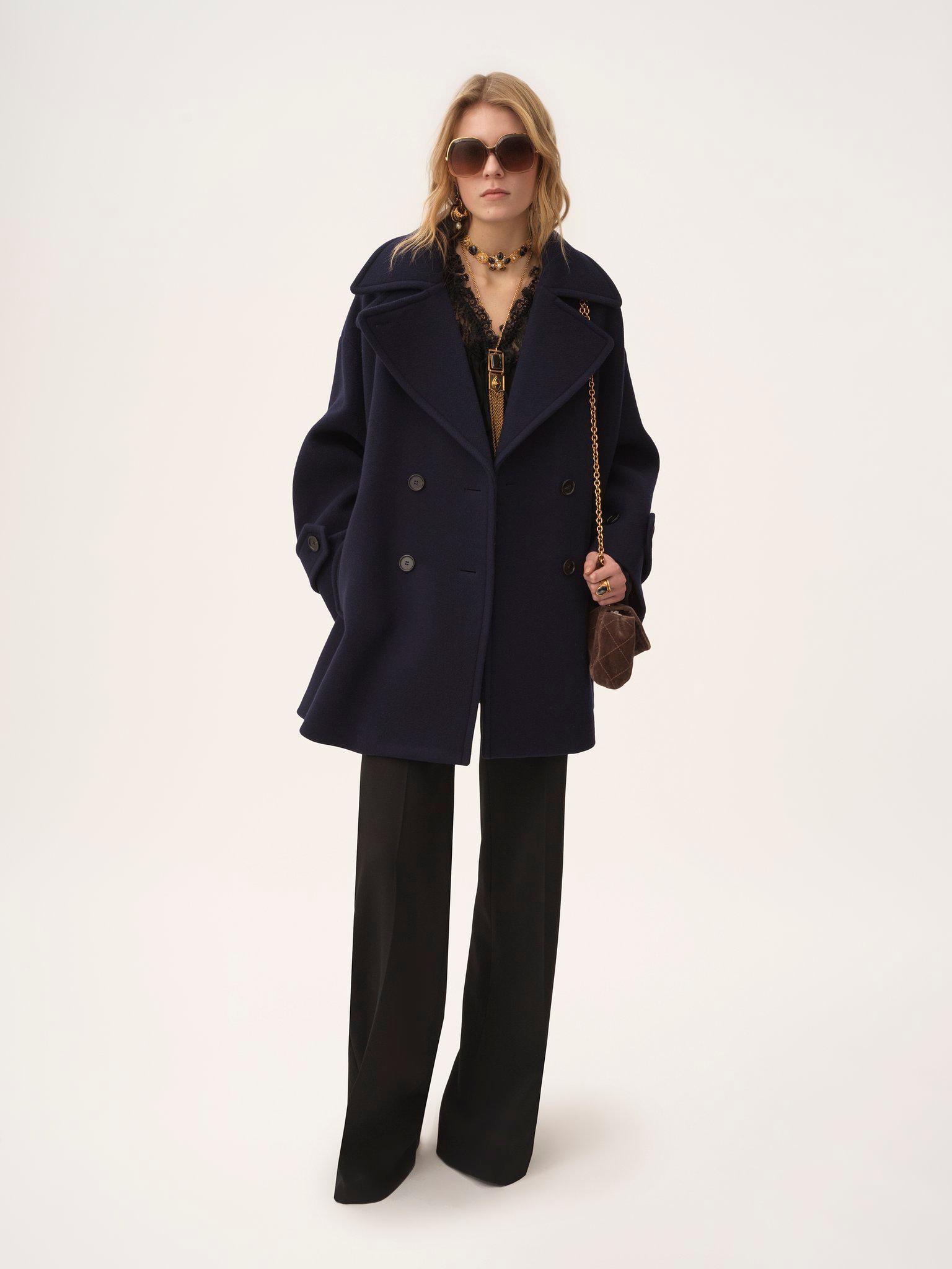 Oversized double-breasted coat in wool Product Image