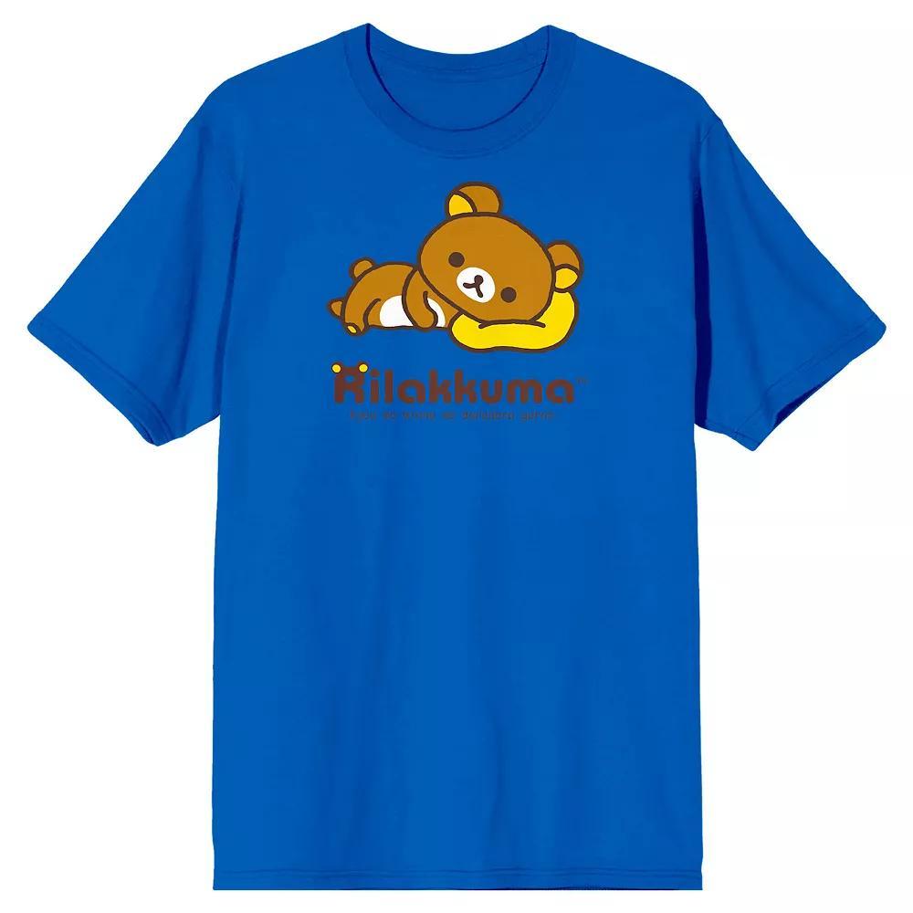 Men's Rilakkuma Brown Bear Lying on a Pillow Graphic Tee, Size: XL, Blue Product Image