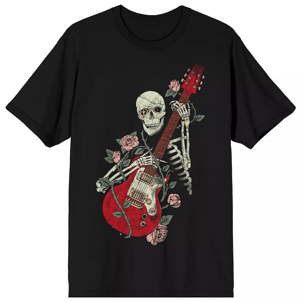 Men's Skeleton with Guitar Rose Graphic Tee,  Product Image